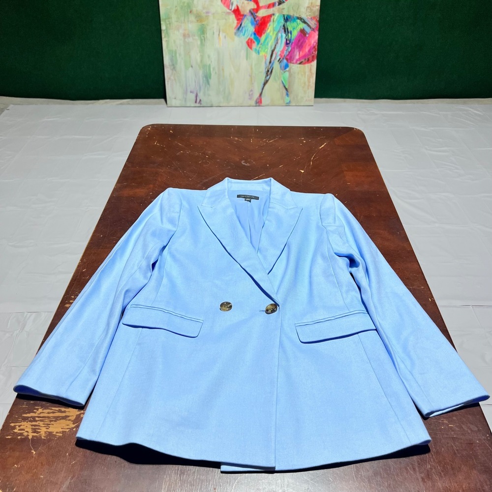 Ann Taylor Light Blue Linen Blend Double Breasted Blazer Jacket Size 2 RN77379